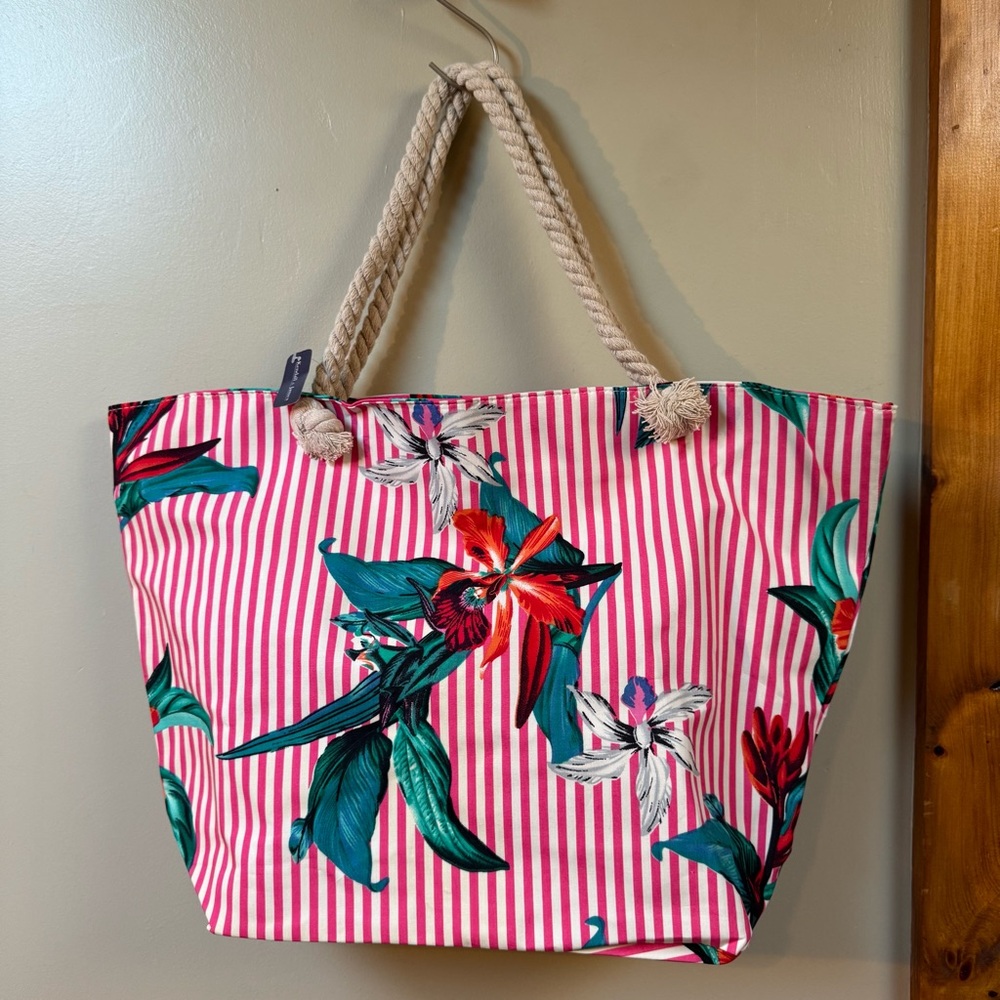 Floral Pink Tote Bag with Rope Handles
